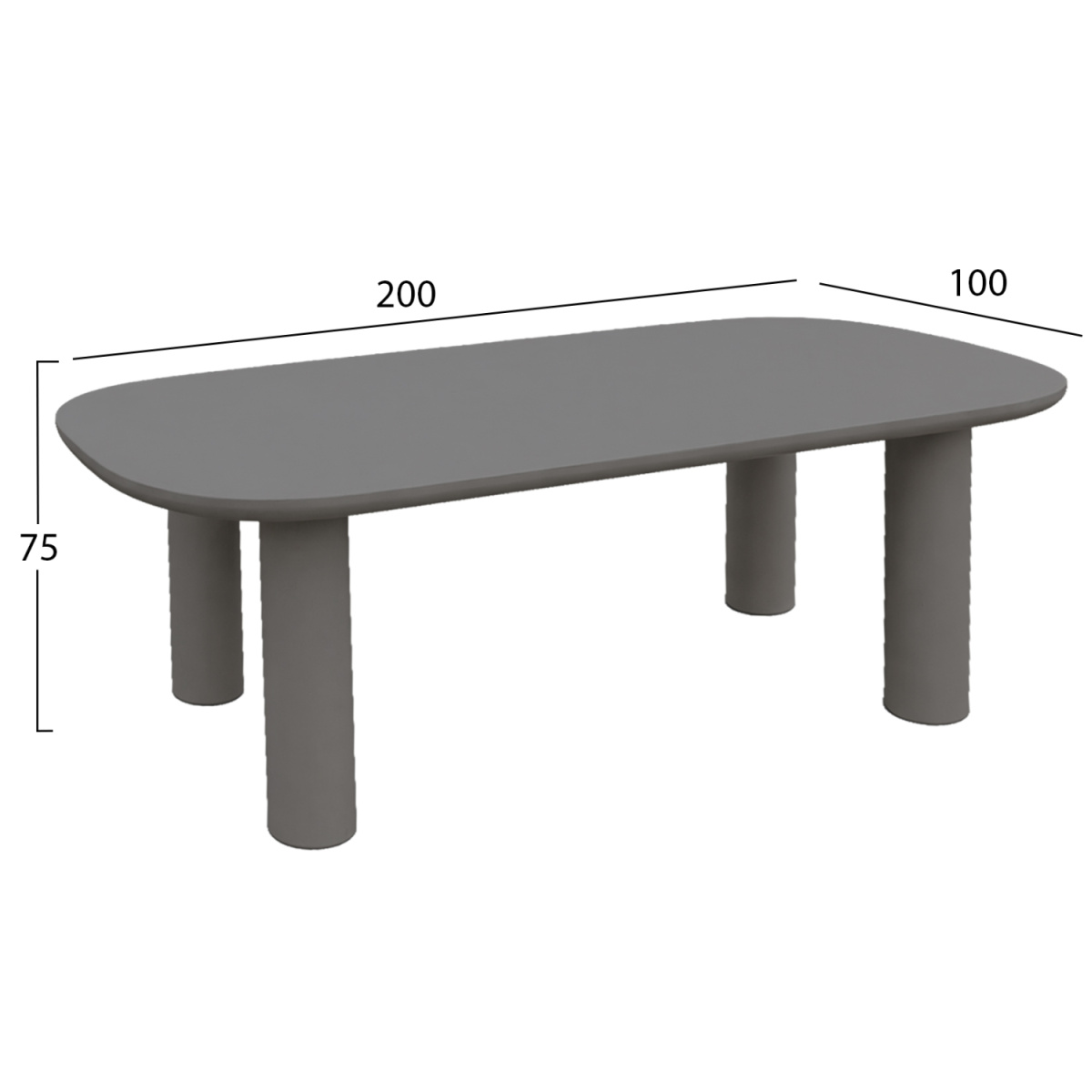 ΤΡΑΠΕΖΙ ΤΡΑΠΕΖΑΡΙΑΣ KIORA HM6597.01 ΓΚΡΙ FIBER CEMENT 200x100x75Υεκ - Image 2