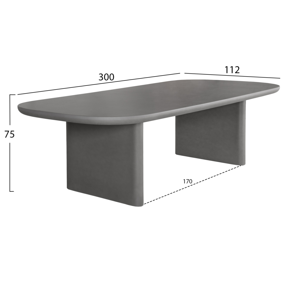 ΤΡΑΠΕΖΙ ΤΡΑΠΕΖΑΡΙΑΣ AZAMI HM6601.01 ΓΚΡΙ FIBER CEMENT 300x112x75Υεκ. - Image 2