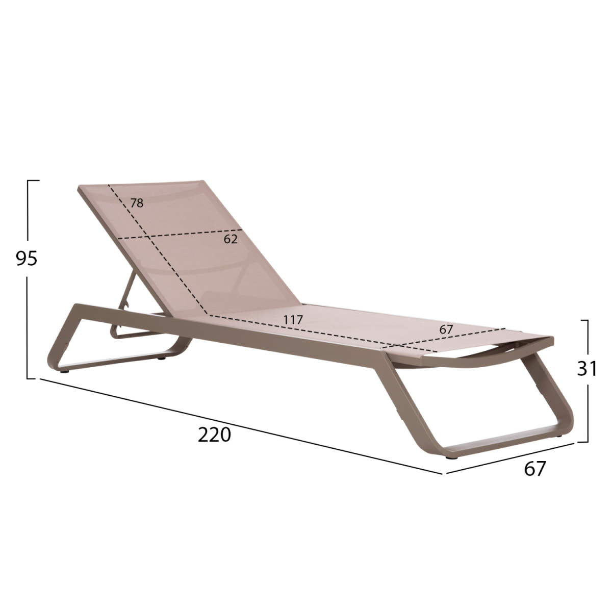 ΞΑΠΛΩΣΤΡΑ ΑΛΟΥΜΙΝΙΟΥ MARIMAR HM6562.03 ΣΚΕΛΕΤΟΣ TAUPE & TEXTILENE ΜΠΕΖ 220x67.5x31.5Υεκ - Image 2